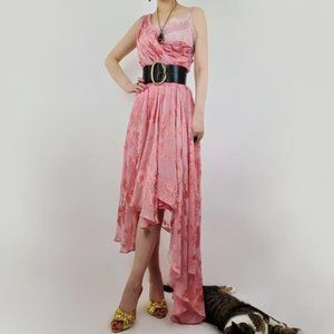 Eleonora Asymmetrical Dress by Preen by Thornton Bregazzi Pink Floral Silk Small